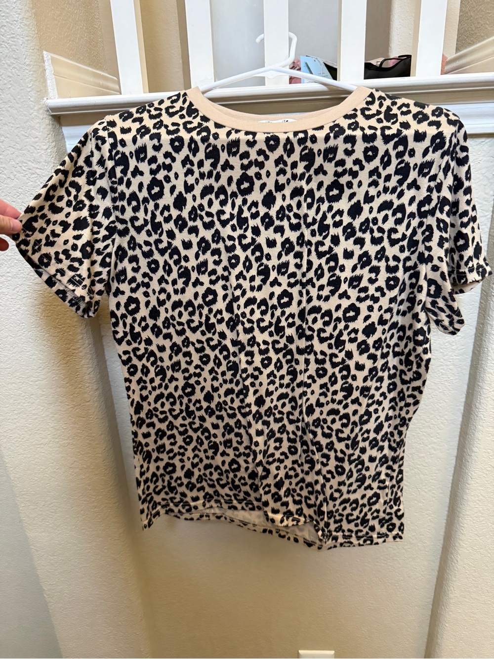 Leopard Print Short Sleeve Top - Beige/Black
